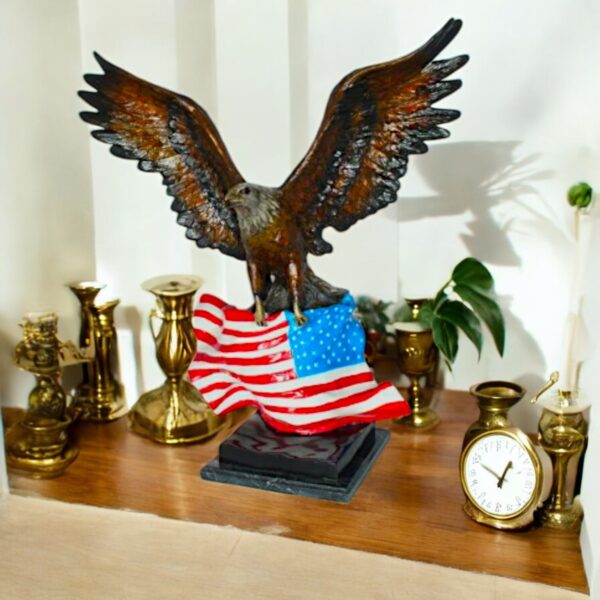 Eagle with American Flag Bronze Statue -  Size: 32"L x 14"W x 35"H. - Image 3