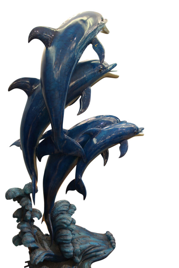 Five Dolphins On Wave Bronze Statue/Fountain  -  Size: 47"L x 27"W x 84"H.