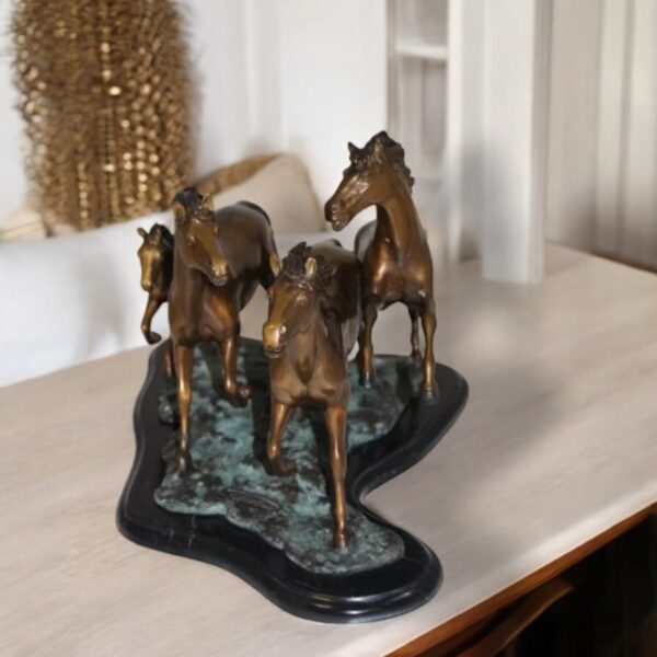 Four horses running Bronze Statue -  Size: 20"L x 14"W x 12"H. - Image 2