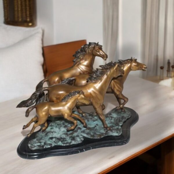 Four horses running Bronze Statue -  Size: 20"L x 14"W x 12"H. - Image 3