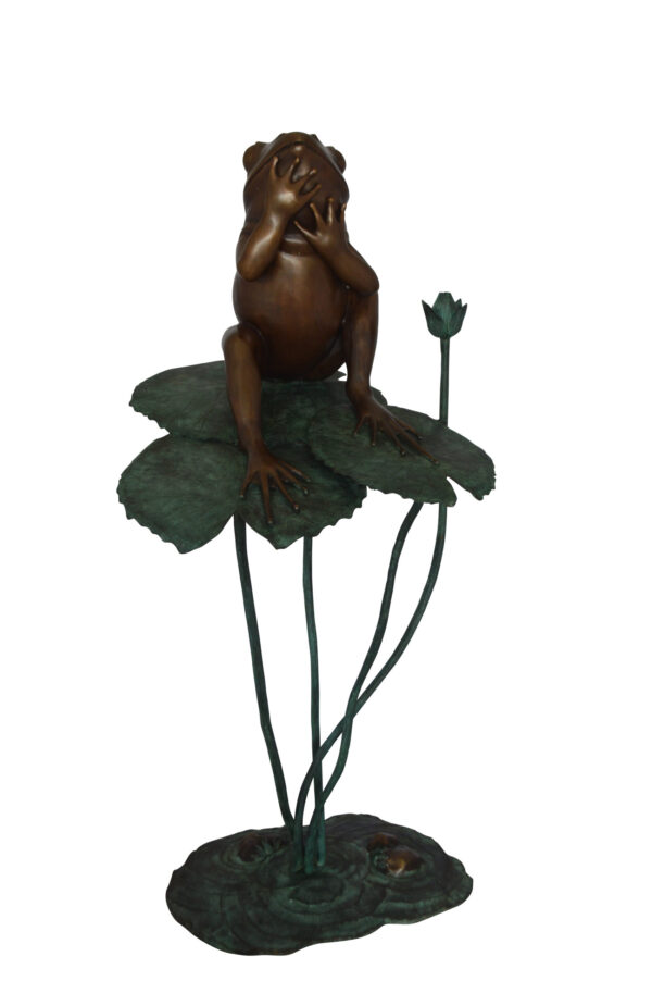 Frog on Lotus Bronze fountain Statue -  Size: 22"L x 20"W x 44"H.