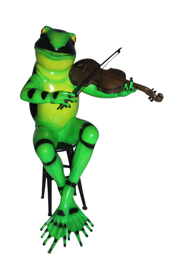 Frog plays violin Bronze Statue -  Size: 22"L x 17"W x 26"H.