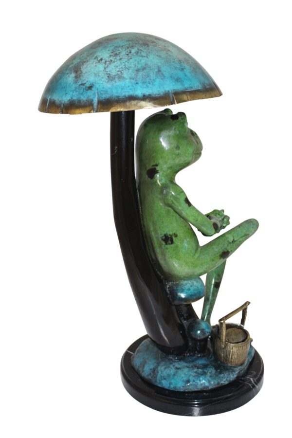 Frog with Umbrella Bronze Statue -  Size: 11"L x 10"W x 22"H.