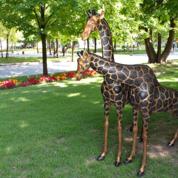 Pair of Giraffes Bronze Statues -  Size: 32"L x 12"W x 55"H. - Image 2
