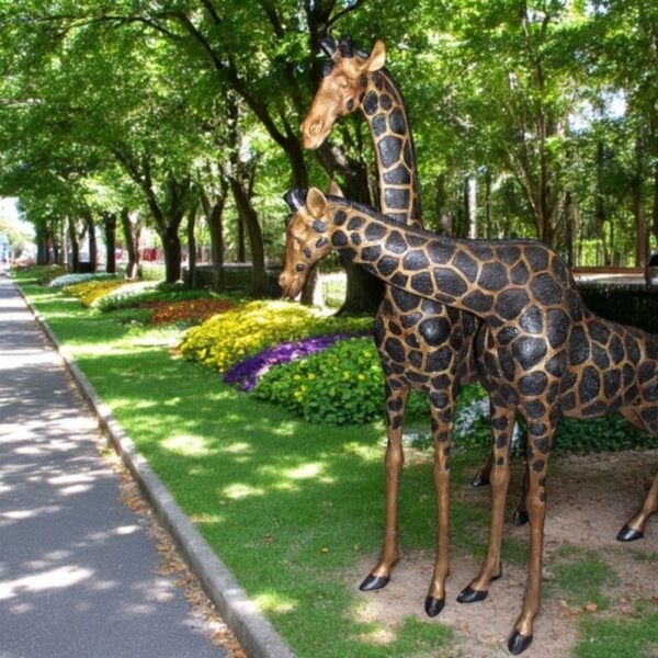 Pair of Giraffes Bronze Statues -  Size: 32"L x 12"W x 55"H. - Image 3
