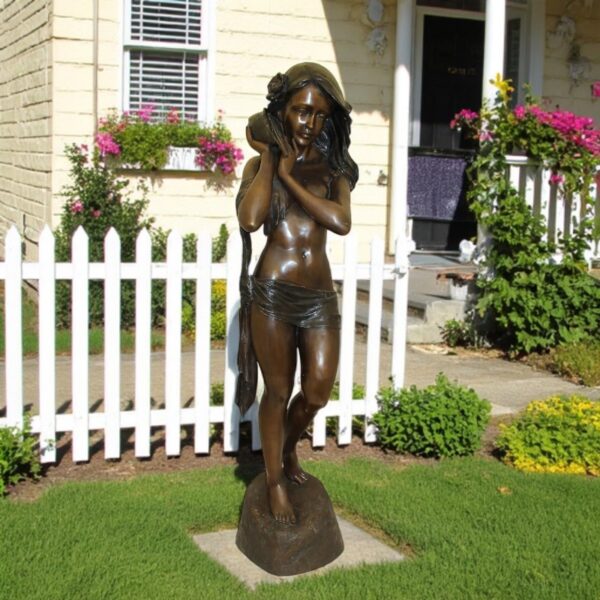 Girl Holding a Sea Shell Bronze Statue -  Size: 13"L x 14"W x 57"H. - Image 3