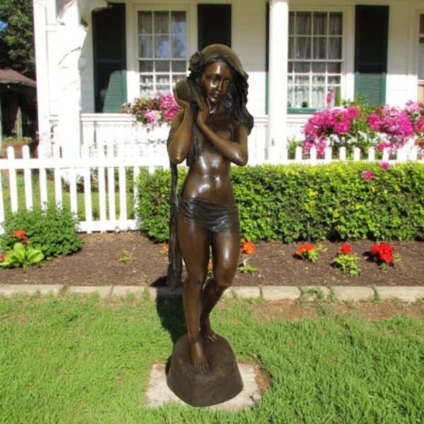 Girl Holding a Sea Shell Bronze Statue -  Size: 13"L x 14"W x 57"H. - Image 2
