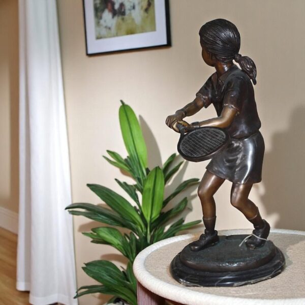 Bronze Girl Playing Tennis Statue - Image 2