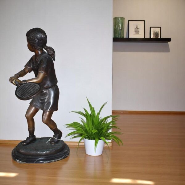 Bronze Girl Playing Tennis Statue - Image 3