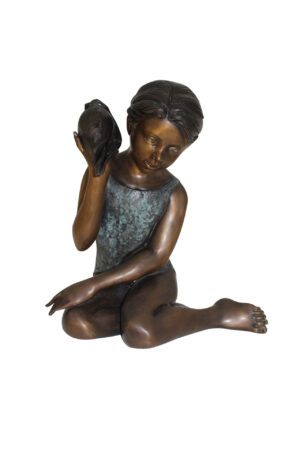 Girl listening to a Shell fountain-Bronze Statue -  Size: 17"L x 10"W x 20"H.