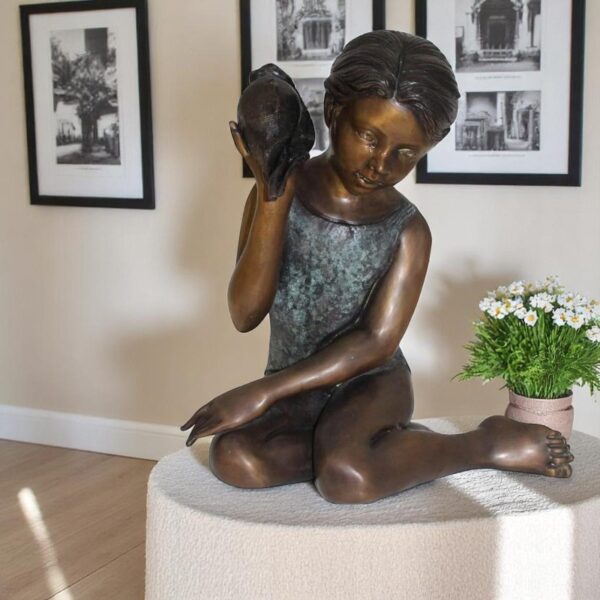 17" Girl listening To A Shell Fountain Statue - Image 3