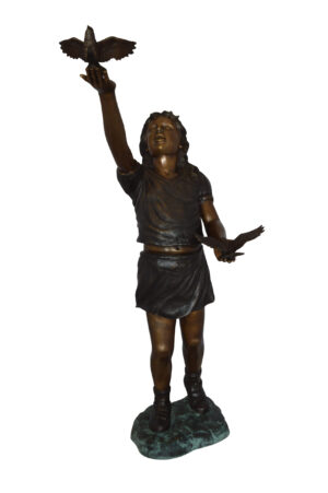 Girl - sandy, with two birds Bronze Statue -  Size: 25"L x 20"W x 42"H. 