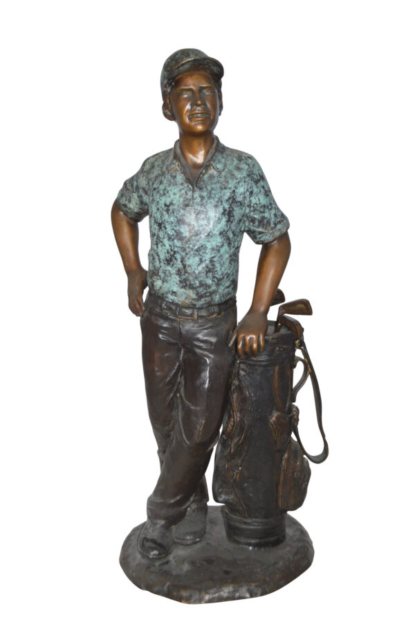 Golfer with bag Bronze Statue -  Size: 12"L x 13"W x 32"H.