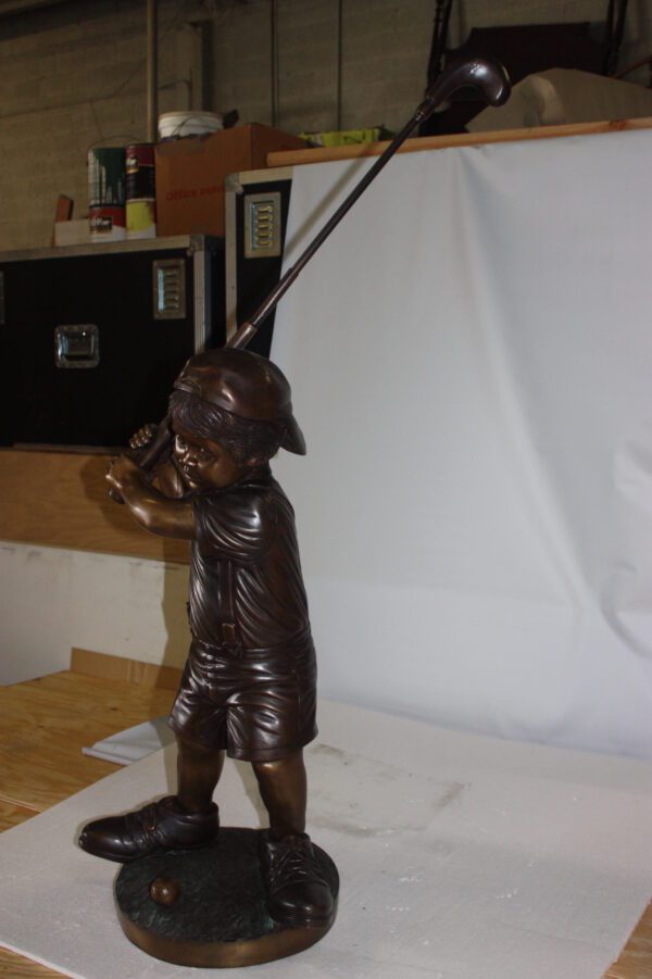 Golfer Boy Bronze - Big shoes -  Size: 18"L x 14"W x 49"H.