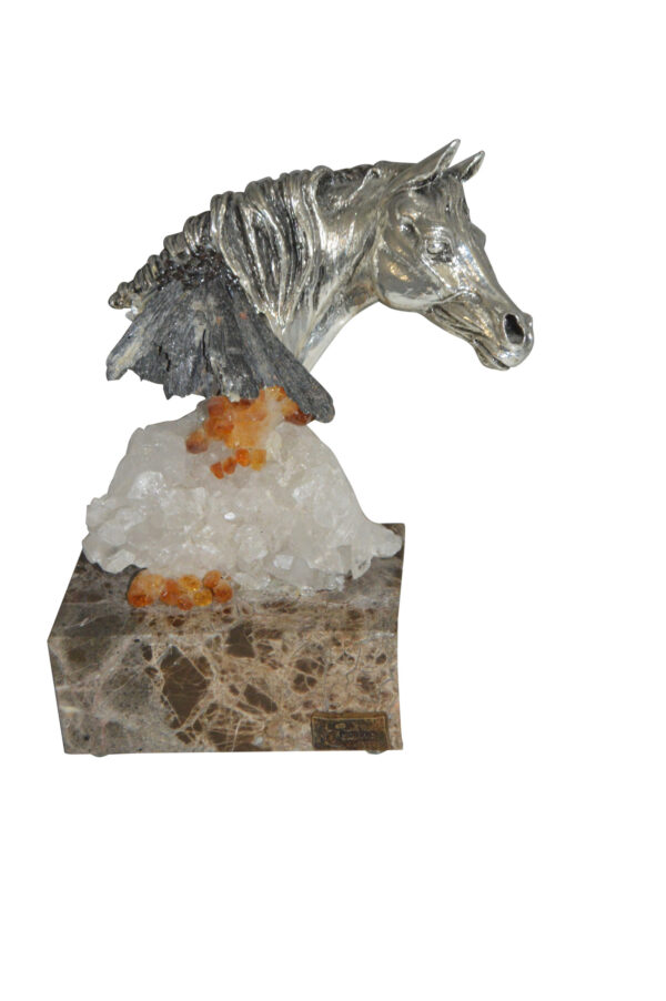 Horse on Crystal Stone mounted on Marble by Vidal -  Size: 4"L x 9"W x 10"H.