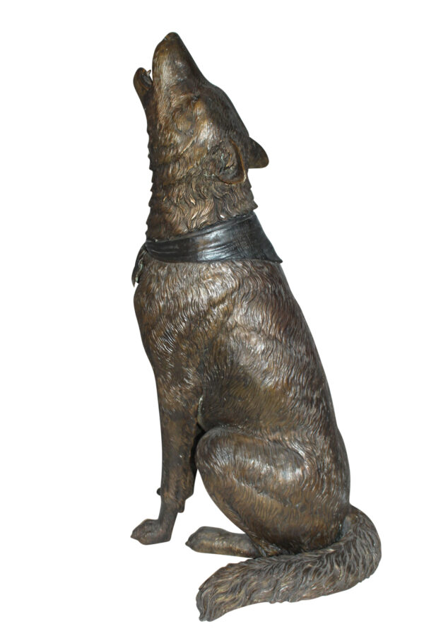 Howling Wolf Bronze Statue -  Size: 16"L x 20"W x 37"H.