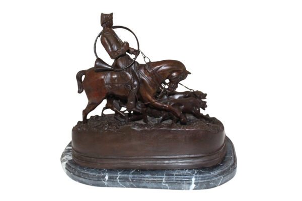 Hunting man on horse Bronze Statue -  Size: 16"L x 8"W x 14"H.