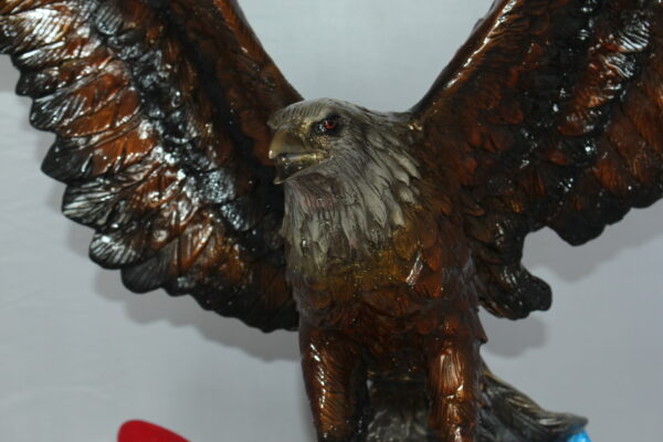 Eagle with American Flag Bronze Statue -  Size: 32"L x 14"W x 35"H.