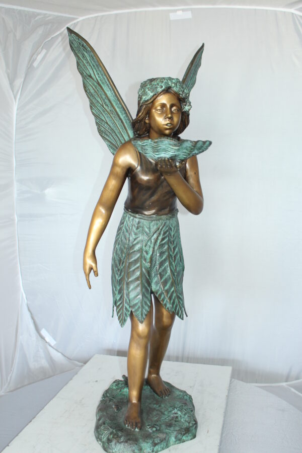 Angel holding a shell Bronze Statue - Fountain -  Size: 18"L x 12"W x 43"H.
