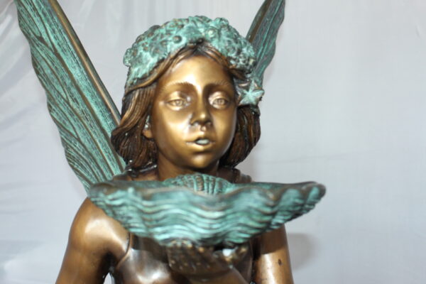 Angel holding a shell Bronze Statue - Fountain -  Size: 18"L x 12"W x 43"H.