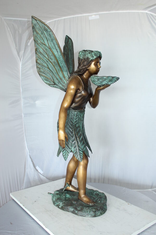 Angel holding a shell Bronze Statue - Fountain -  Size: 18"L x 12"W x 43"H.