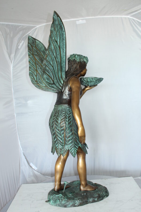 Angel holding a shell Bronze Statue - Fountain -  Size: 18"L x 12"W x 43"H.