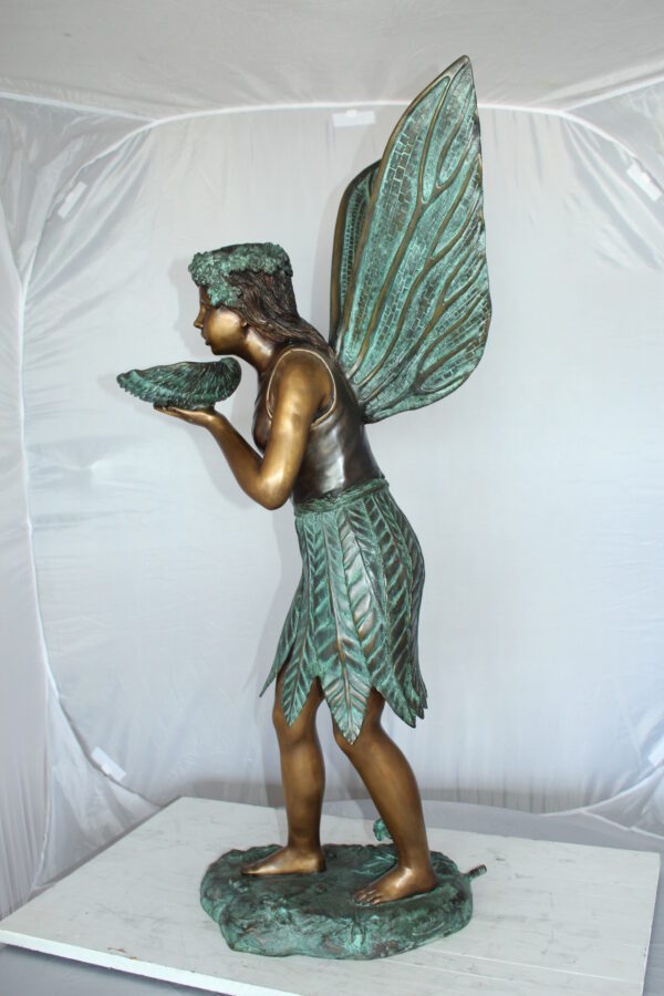 Angel holding a shell Bronze Statue - Fountain -  Size: 18"L x 12"W x 43"H.