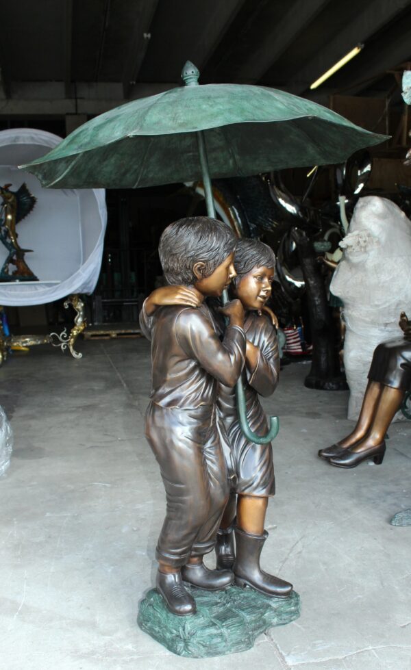 Two Kids Holding an Umbrella - Bronze Statue - Fountain -  90"L x 34"W x 90"H.