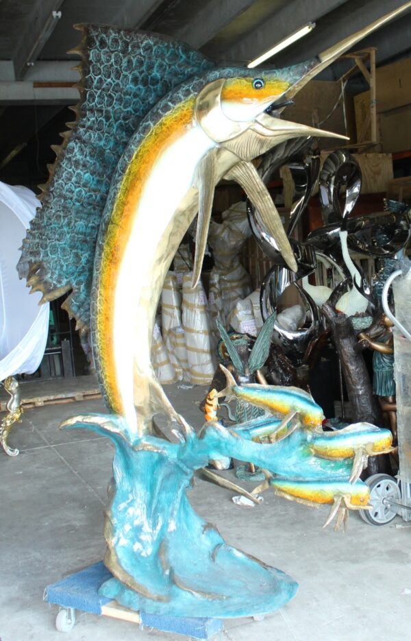 Sailfish - large with 4 Mahi Mahi Bronze Statue - fountain -  90"L x 34"W x 90"H