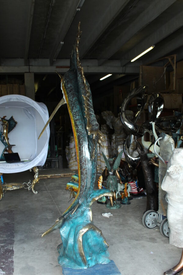 Sailfish - large with 4 Mahi Mahi Bronze Statue - fountain -  90"L x 34"W x 90"H