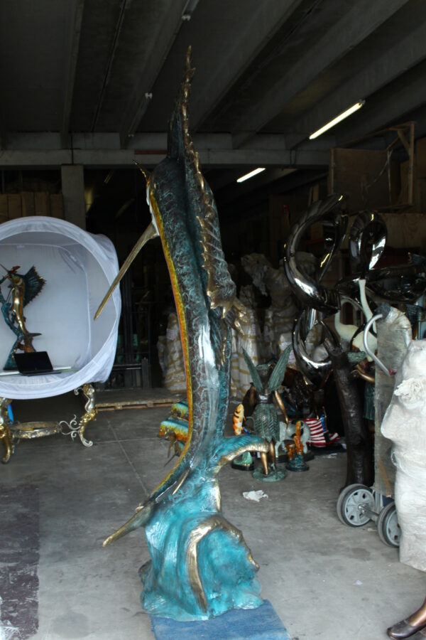 Sailfish - large with 4 Mahi Mahi Bronze Statue - fountain -  90"L x 34"W x 90"H