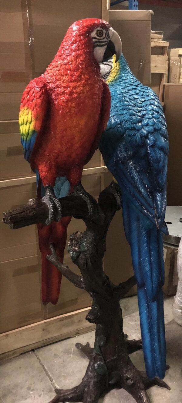 Pair of Parrots on a tree - Bronze Statue -  Size: 43"L x 28"W x 67"H. - Image 2