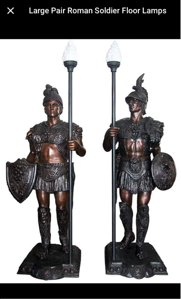 Pair of Roman Warrior lamps Bronze Statues -  Size: 33"L x 24"W x 96"H.