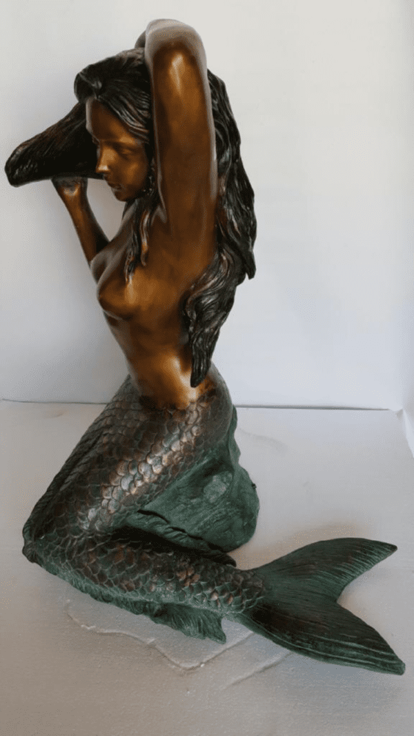 Mermaid Holding a Shell Bronze statue/fountain -  Size: 26"L x 18"W x 36"H.