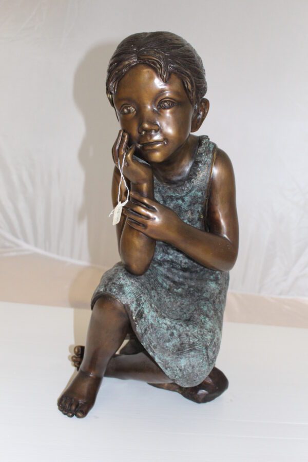 Girl in the sun -Sunny day Bronze Statue -  Size: 10"L x 11"W x 21"H.