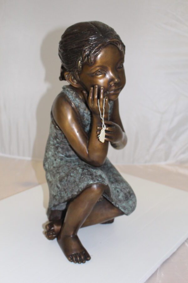 Girl in the sun -Sunny day Bronze Statue -  Size: 10"L x 11"W x 21"H.