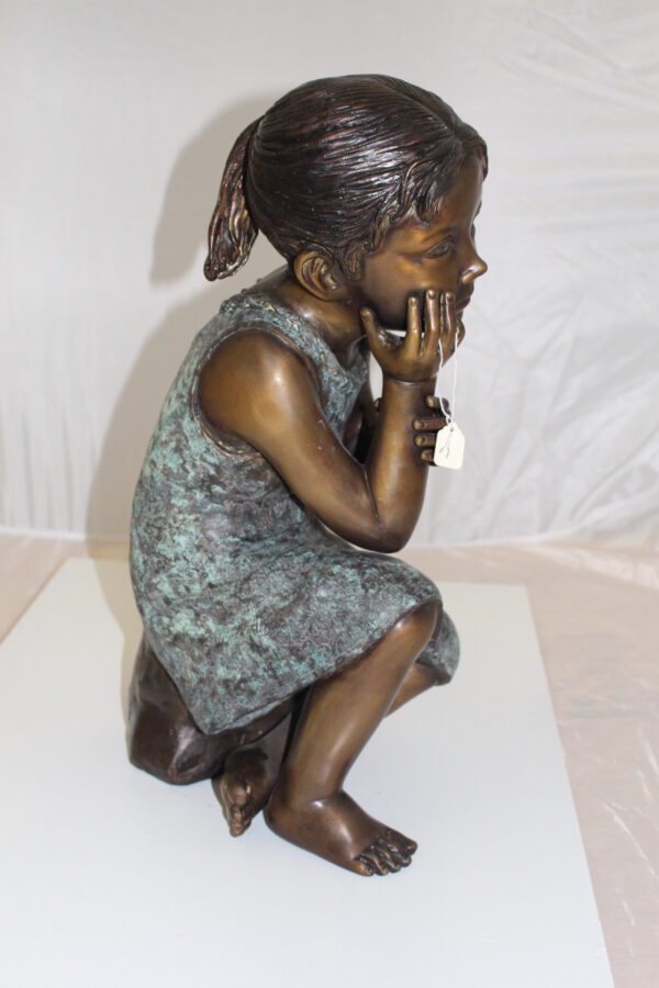 Girl in the sun -Sunny day Bronze Statue -  Size: 10"L x 11"W x 21"H.