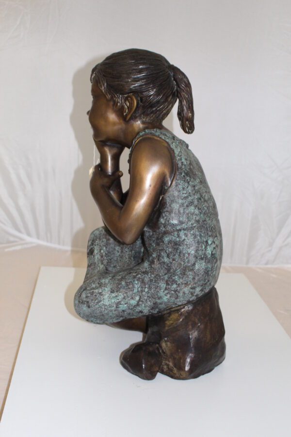 Girl in the sun -Sunny day Bronze Statue -  Size: 10"L x 11"W x 21"H.