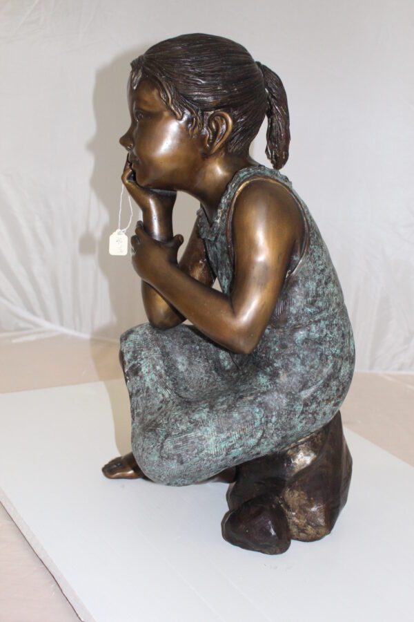 Girl in the sun -Sunny day Bronze Statue -  Size: 10"L x 11"W x 21"H.