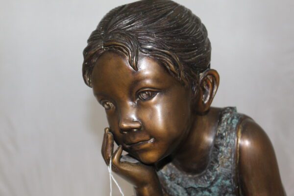 Girl in the sun -Sunny day Bronze Statue -  Size: 10"L x 11"W x 21"H.