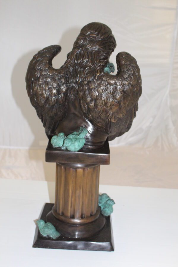 Angel sitting on Column Bronze Statue -  Size: 10"L x 9"W x 22"H.