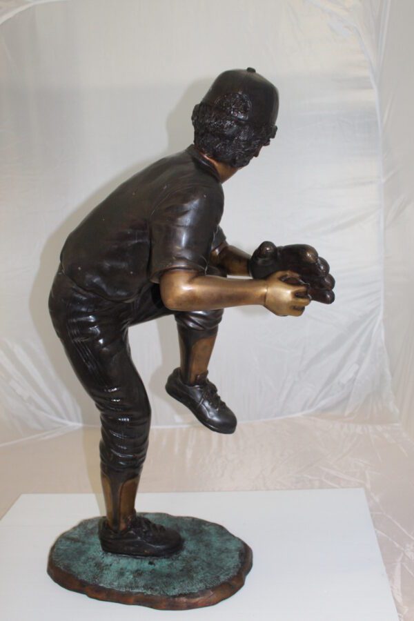 Boy plays baseball Bronze Statue -  Size: 22"L x 12"W x 36"H.