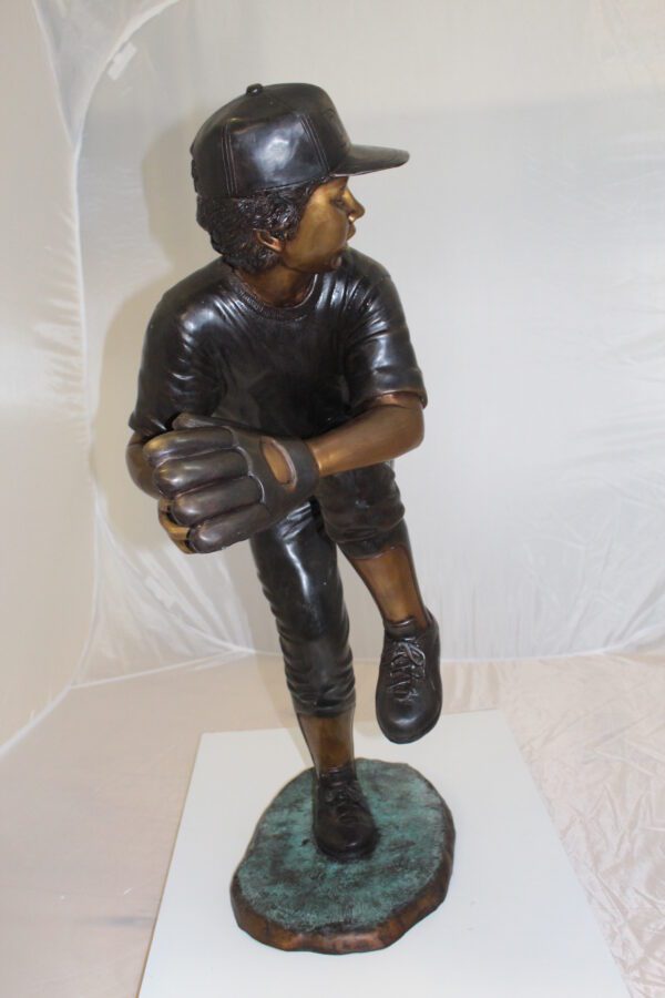 Boy plays baseball Bronze Statue -  Size: 22"L x 12"W x 36"H.