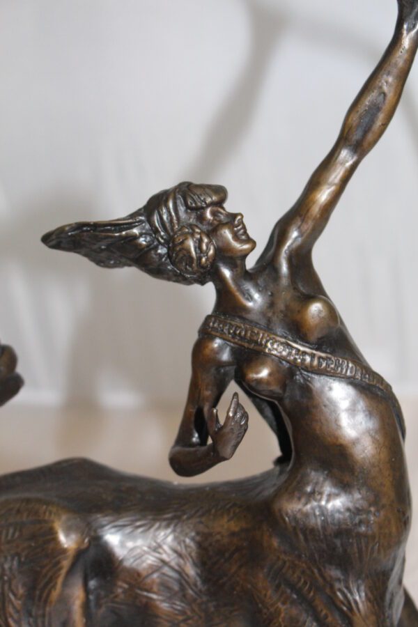 horse woman shooting an arrow Bronze Statue -  Size: 14"L x 6"W x 20"H.