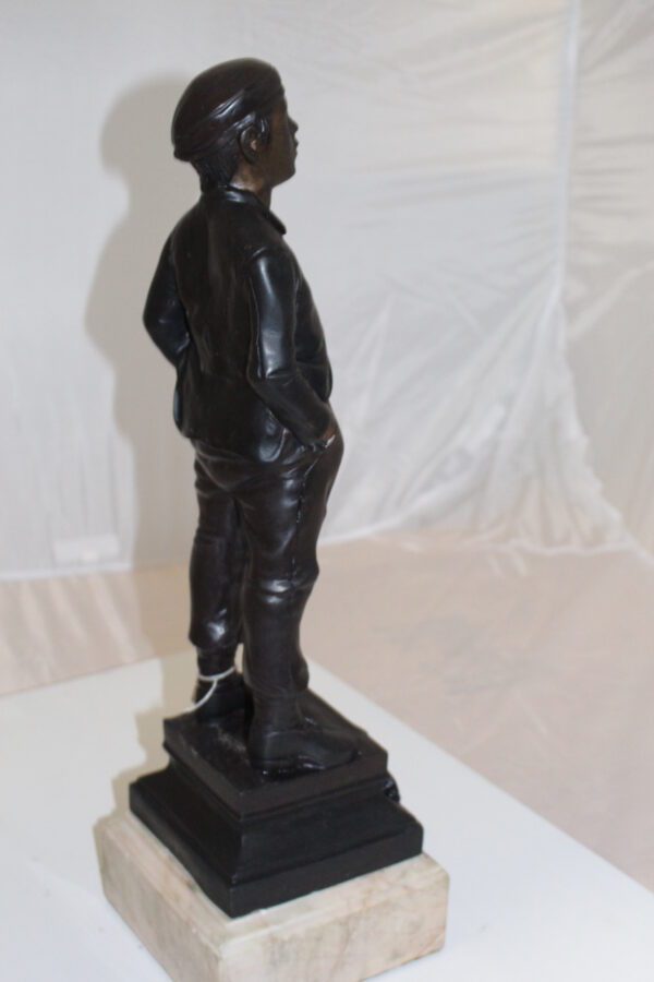 Boy standing Bronze Statue -  Size: 7.5"L x 7.5"W x 23.5"H.