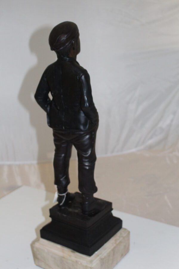 Boy standing Bronze Statue -  Size: 7.5"L x 7.5"W x 23.5"H.