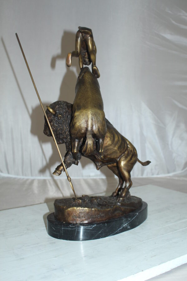 Buffalo Horse by Remington Bronze Statue -  Size: 14"L x 6"W x 20"H.