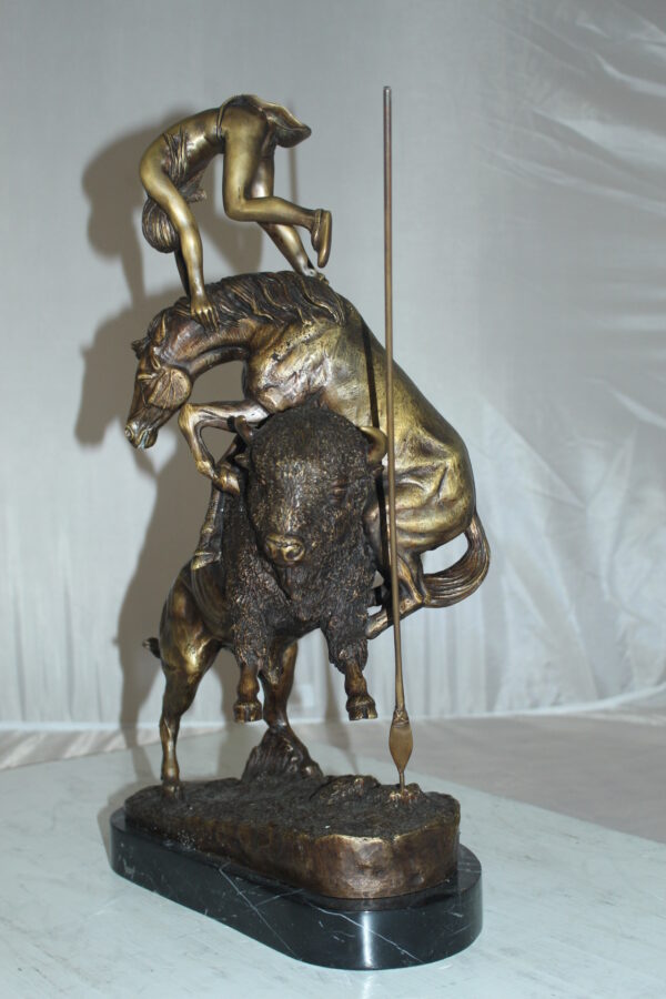 Buffalo Horse by Remington Bronze Statue -  Size: 14"L x 6"W x 20"H.