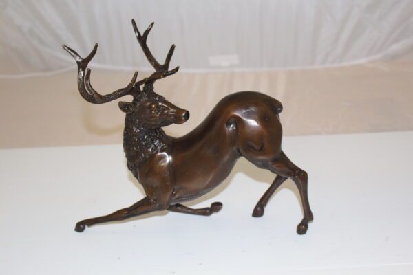 Deer Bronze Statue -  Size: 12"L x 5"W x 10.5"H.