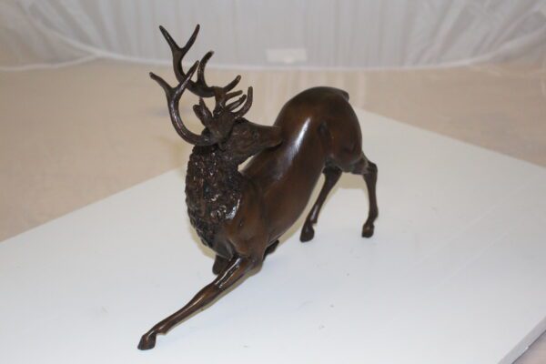 Deer Bronze Statue -  Size: 12"L x 5"W x 10.5"H.